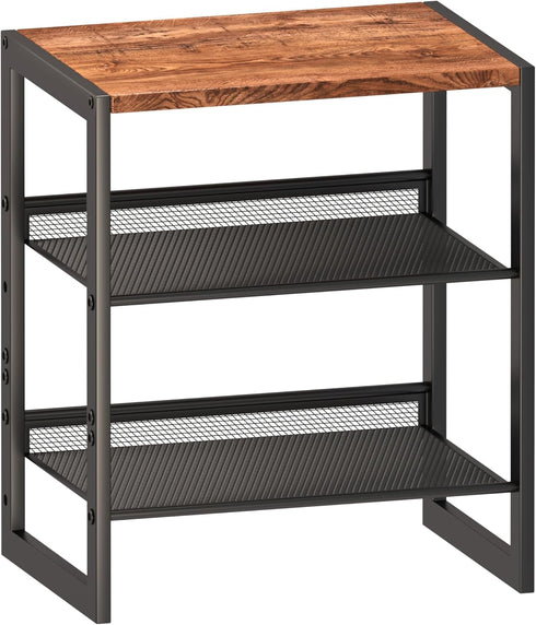 CHEMPFR Narrow 3-Tier Shoe Rack, Slim Space-Saving Shelf with Decorative Wood Top &