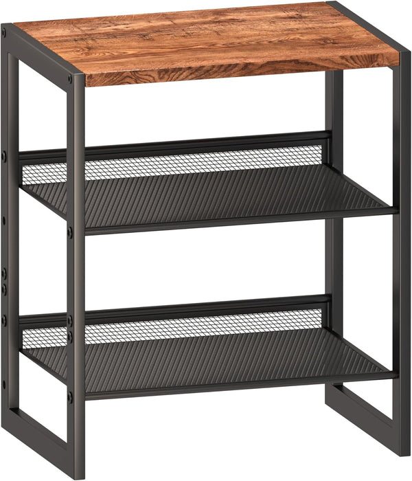 CHEMPFR Narrow 3-Tier Shoe Rack, Slim Space-Saving Shelf with Decorative Wood Top &