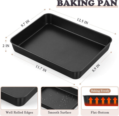 E-far 9 x 13 Inch Baking Pan, Nonstick Stainless Steel Rectangle Cake Pan for Baking Brownies, Casseroles, Lasagna