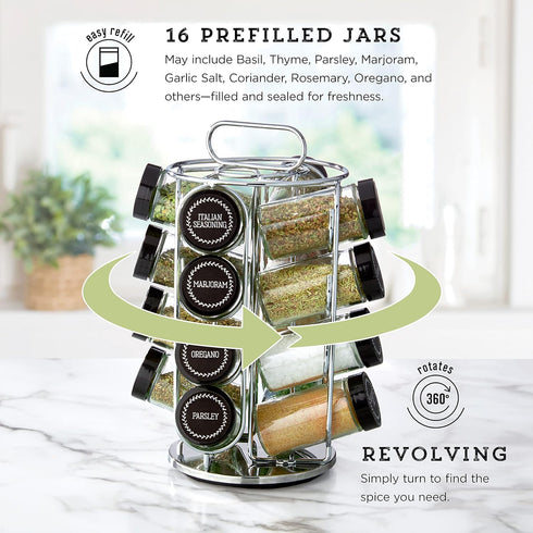 16 Countertop 5 Kamenstein Jar Montauk Revolving Spice Rack Organizer with Spices Included, FREE Spice Refills