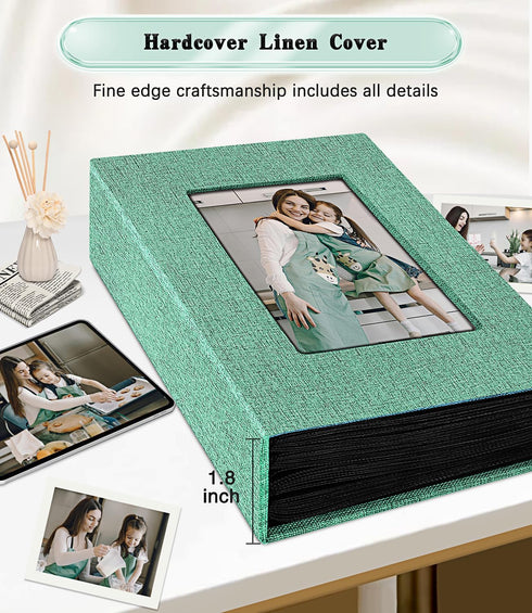 Photo Album for 4x6 Photos, Linen Cover Slide-in Book Holds 100 Photos with 50 Black Pages (Turquoise)