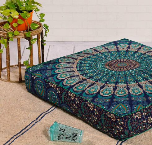 Popular Handicrafts Floor Pillow Cushion Cover - Indian Hippie Mandala Square Ottoman