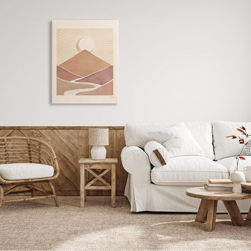 Stupell Industries Boho Desert Crescent Moon Vintage Mountain River Landscape Canvas Wall Art, 30 x 40, Yellow