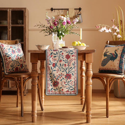 87 Inches Kitchen,Dining,Party,Home,Christmas,12"*87" bilin gaier Farmhouse Berry Red Floral Table Runner for Coffee