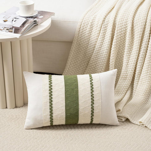 Fancy Homi Set 2 14x24 Inch of Boho Moss Green Long Lumbar Decorative Throw Pillow Cover for Couch Bed Sofa Chair