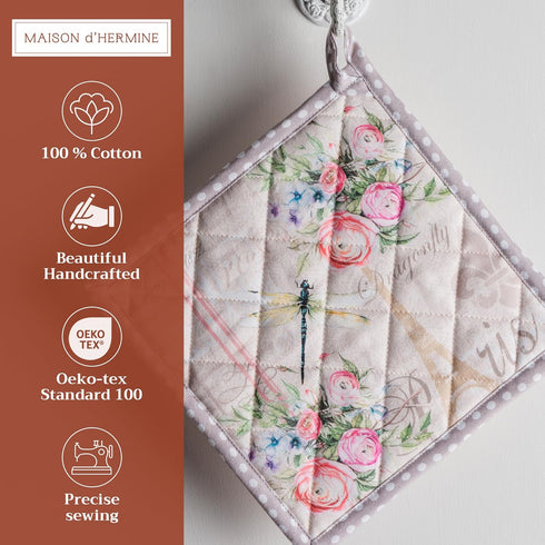 Maison d' Hermine Pot Holders, 100% Cotton Heat Resistant Potholders, 8" x 8", Champ De Mars