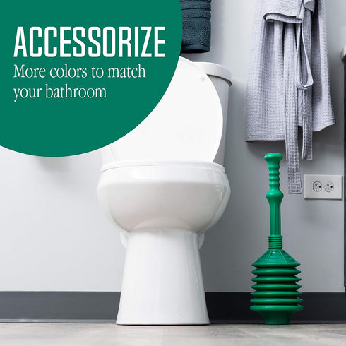 JS Jackson Supplies Professional Bellows Toilet Plunger, High Pressure Thrust for Heavy Duty Clogs, Green
