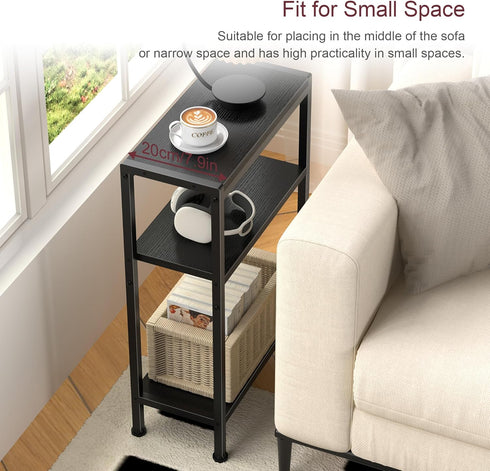 3 Narrow Side Table for Small Space, Tier Slim End Table, Thin Nightstand, Skinny Snack Couch Table, Sofa Bedside Table