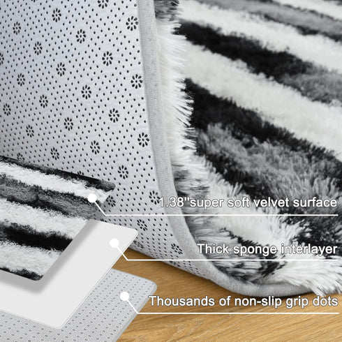 5x7 Black and White Fluffy Soft Plush Striped Area Rugs for Bedroom, Indoor Non Slip Washable Rug for Living Room