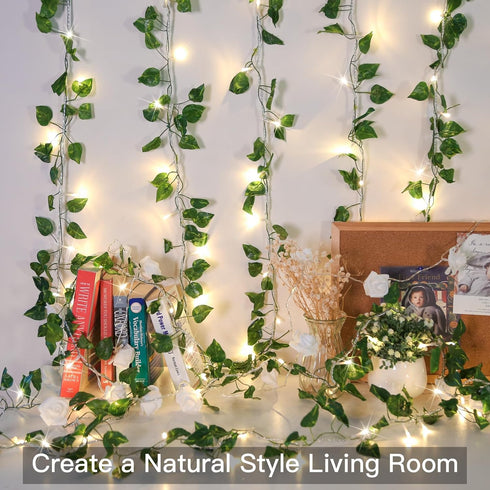 33ft 100 suddus Vine with Fairy Light Plug in, LED Pothos String Lights Connectable with Remote, Leaf Lights