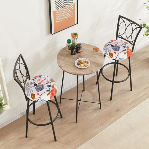 Pack 4 Counter Deisy Dee of Polyester Round Bar Stool Covers - Printed Design, Stretchable and Washable - Perfect