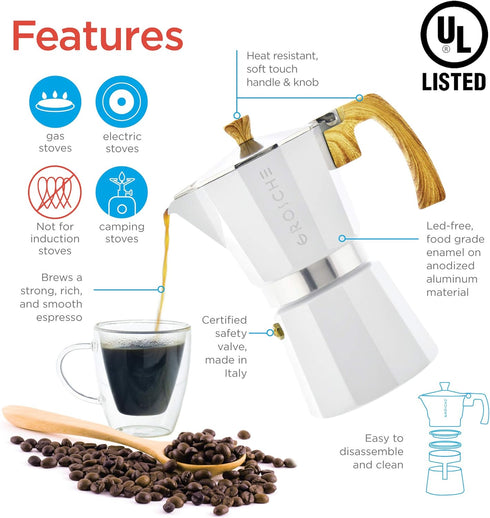 GROSCHE White Milano 6 Cup Stovetop Espresso Maker