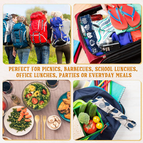 Boao 4 Sets Bamboo Utensils, Reusable Wooden Cutlery Set with Portable Case for Travel, Hiking, and Camping