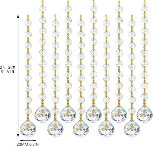 10pcs 20mm Crystal Garland Strands Hanging Glass Chandelier Beads Chains Glass Balls Prisms with Beads Pendants Crystal