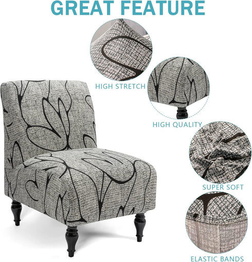 Armless Room(Grey/Black,1) Iauddy Accent Slipper Chair Cover Slipcover,Stretch Spandex Printed Removable Non-Slip Silp