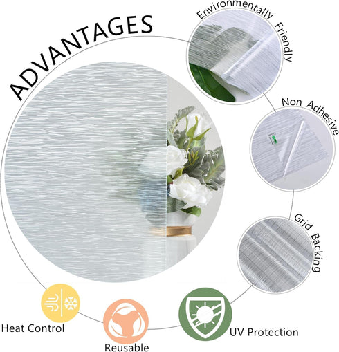 VELIMAX Frosted Window Privacy Film Non-Adhesive Cling for Home - Clear Water Opaque Window Covering (17.7x78.7 inches)