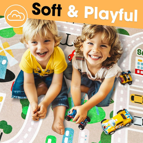 IKITOT Room(100160cm/3963in) Y6 Kid Rug Carpet Playmat for Toy Cars and TrainPlay Area Rug with Rubber BackingFun Throw
