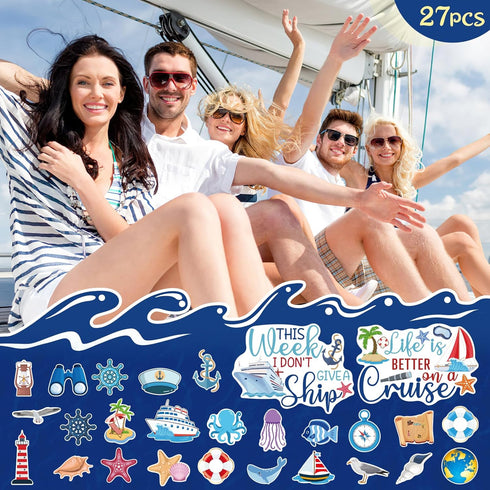 27PCS Cruise Door Decorations, Large Nautical Magnetic Door Magnets for Reusable Carnival Cruise Cabin Decor