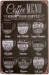 Tin Metal Wall Sign: Coffee Lover Bar Menu with Coffee Recipes, 8 x 12 Fun Decorative Poster for Kitchen