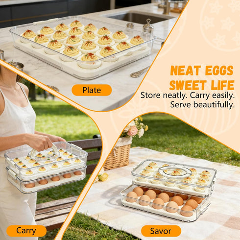 GXXWWSN 2-Layer 40 Deviled Egg Containers with Lid & Handle | Easter Gifts for Kids | Easter Deviled Egg Tray Carrier