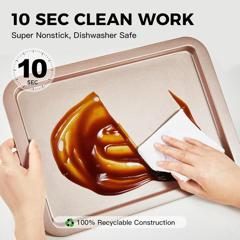HONGBAKE Nonstick Cookie Sheets Set, Baking Sheet with Wider Grips, 3 Pack Half/Jelly Roll/Quarter Baking Tray,
