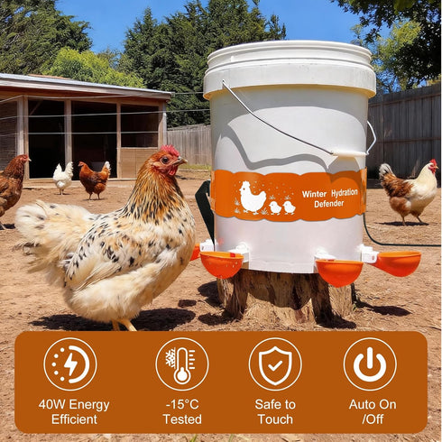 Carpower 2-5Gal 6ft 77 Thermostat Chicken Waterer Heater, Thermo Bucket Belt Heated Strap for Bucket Chicken Waterers