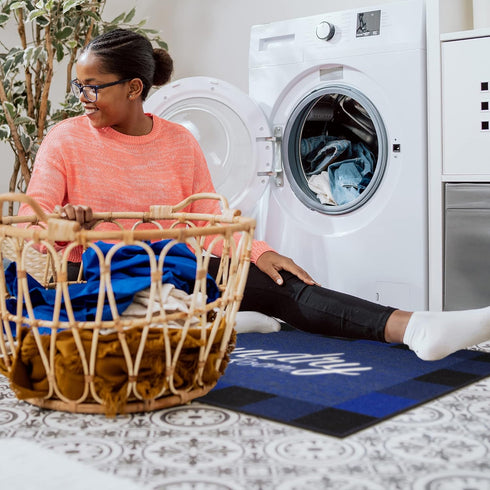Ottomanson 26" x 35" Laundry Room Rug - Non-Slip Mat for Laundry & Mudroom - Durable and Easy to Clean (Navy)