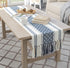 14 72 Inches, Boho Table Runner with Tassel x Blue & Cream, Woven Washable Dresser Scarf and Topper for Bedroom