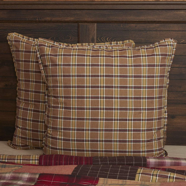 VHC Brands Wyatt Bedding Accessory - Euro Sham 26x26, Plaid Tan