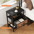 3-Tier DUMOS Bedside Table with Charging Station and Adjustable Fabric Drawer Compact Nightstand Storage Organizer End