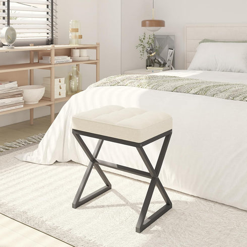 15.74" D11.81" W18.11" UHBD033Y YMYNY Vanity Stool, Linen Footrest Stool, Ottoman Bench with X-Shaped Metal Legs