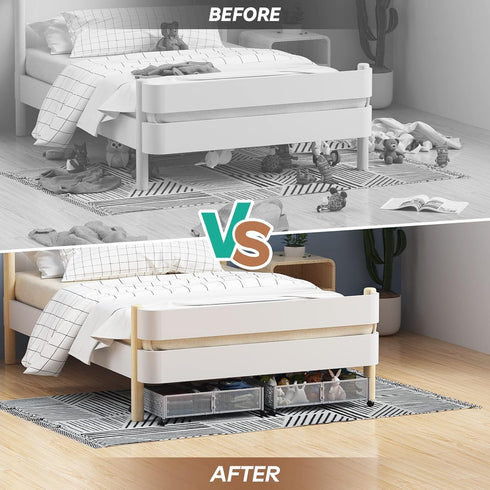 PHINOX Under Bed Storage Containers with Wheels, 2 Pack for Bedroom Clothes, Shoes, Blankets Organizer Drawer