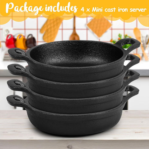 Mini Cast Iron Skillets 5 x 5 x 1.3 Inch, Black Casserole Dish, Oven Safe Mini Skillets for Kitchen, Indoor, Outdoor,