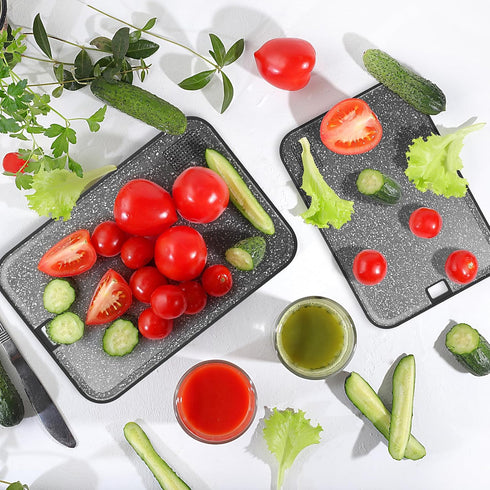 Plastic Cutting Board Dishwasher Safe, 2 Cutting Boards Large Cutting Board for Meat with Juice Grooves, Non-Slip, Reversible and Knife-Friendly Cutting Board Household Essentials(Black)