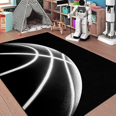 3'5' Boys Basketball Rug - Black Area Rug with Basketball Decor, Playroom Mat