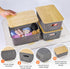 Plastic Storage Baskets with Bamboo Lid, Stackable Storage Bins for Organizing Shelves, 6 Pack, Gray