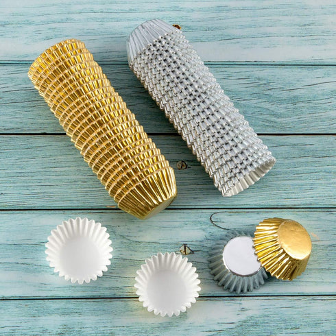 1000 PCS Mini Foil Cupcake Liners 1.25 inches - Gold and Silver Tulip Paper Cups for Baby Shower, Birthday Party