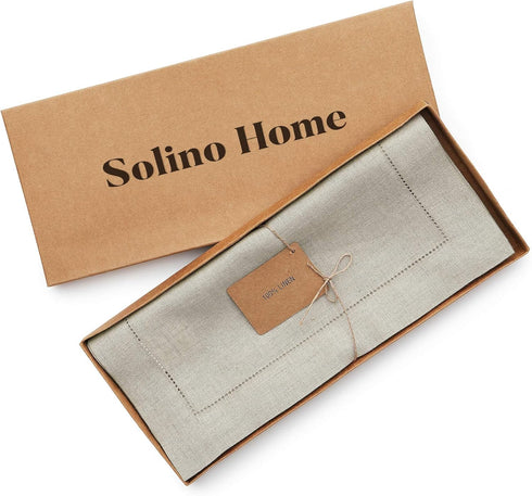 Solino Home 90 Inch Long Linen Table Runner, Classic Hemstitch, 100% Pure Linen for Natural Dining Table