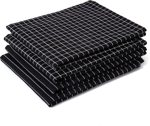 Encasa XO Cotton Kitchen Towel Set, Pack of 4, X-Large 28"x18", Highly Absorbent Hand and Tea Cloth - Butcher Black