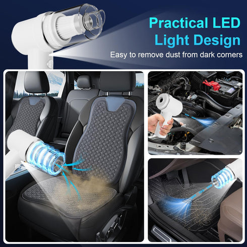 Handheld Vacuum Cordless 13000pa, Portable Mini Vacuum Cleaner with LED Light for Car and Home (White)