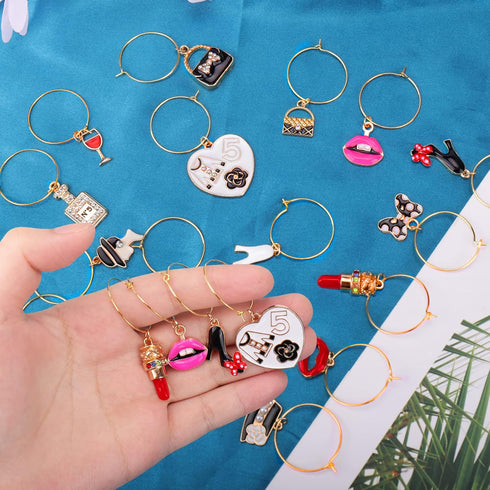 AIERSA Wine Glass Charms - Funny Drink Markers with Gold Rings for Party Decorations