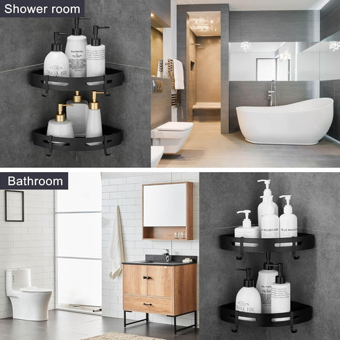 2 Pack WPT Corner Shower Caddy, Adhesive Shower Corner Shelf, Shower Organizer Storage Wall Mounted No Drilling