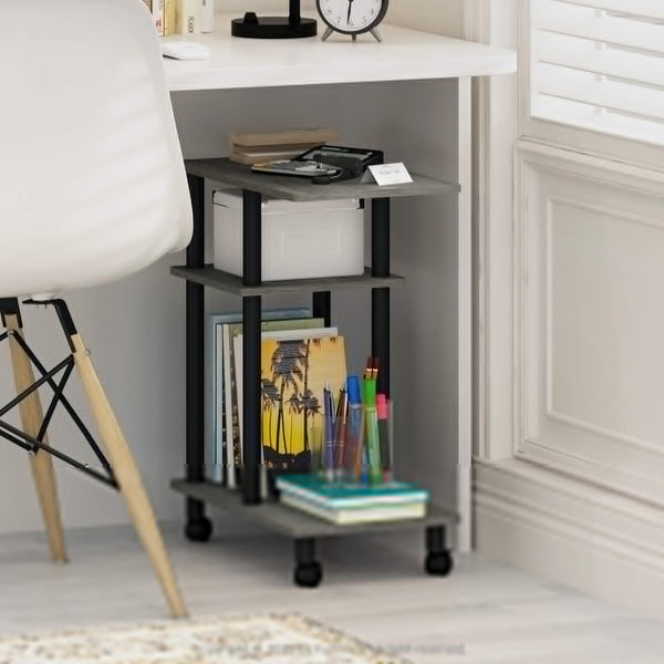 C Shaped Side Table with Casters in French Oak Grey/Black