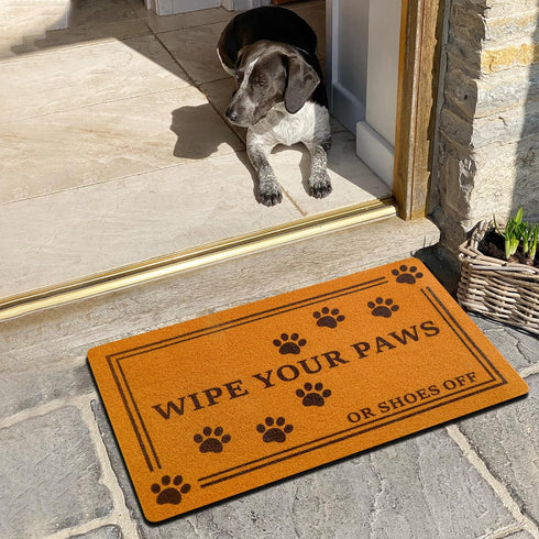 Wipe Your Paws Coir Doormat, 30x17 Inch Funny Welcome Mat for Front Door, Heavy Duty with Anti-Slip Rubber Backing