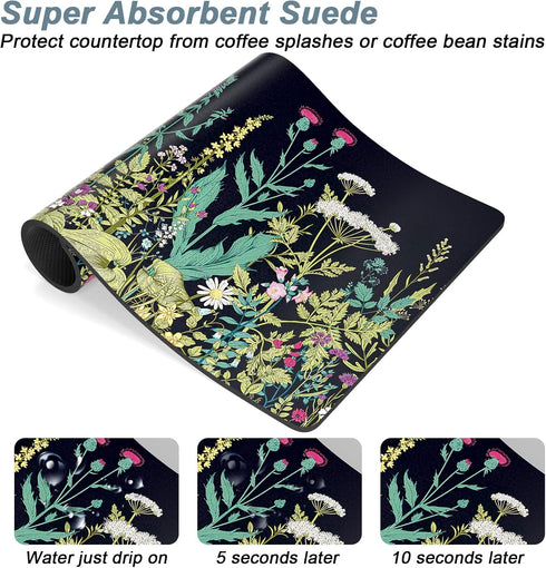 16" 24" Counter, Rnivvi Coffee Mat, x Cute Flower Theme Coffee Bar Mats for Espresso Machine Station Accessories