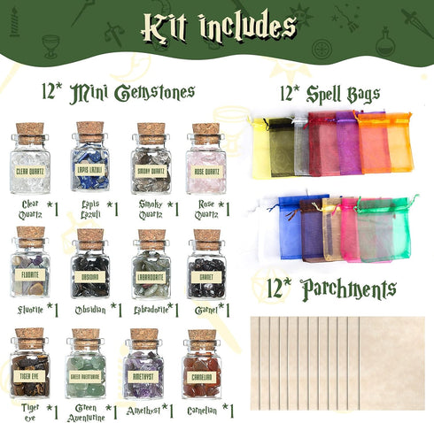 Tassika 63 Pack Witchcraft Starter Kit, Witchcraft Supplies for Wiccan Altar- of Crystals Dried Herbs, Colored Magic