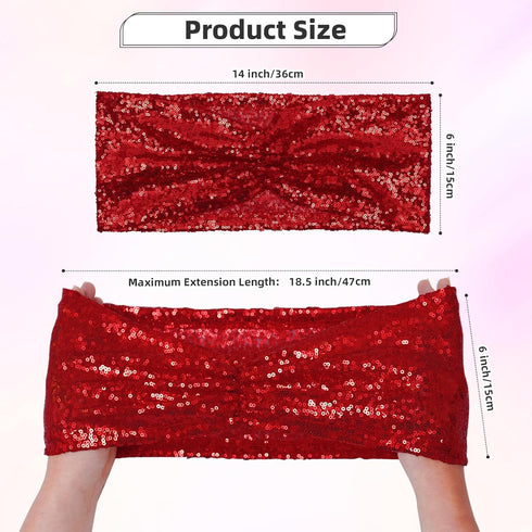 Poise3EHome Red Sequin Chair Sashes, Folding Chair Covers Bow for Wedding Party Reception Decorations, 10 PCS