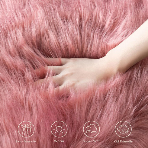 3 5 Ashler Faux Fur Area Rug - Ultra Soft x Feet Sheepskin, Fluffy Shaggy Blush Pink, Machine Washable - Nursery Decor