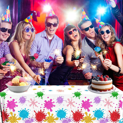 CMUSKO Paint Party Decorations - 3Pcs Plastic Tablecloths for Paint Splatter Birthday Party, 108x180cm
