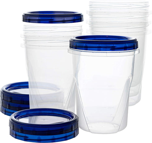 PLASTICPRO Food Storage Freezer Deli Containers Clear Bottom with Blue Top Twist on Lids Reusable, Stackable (32 oz 6